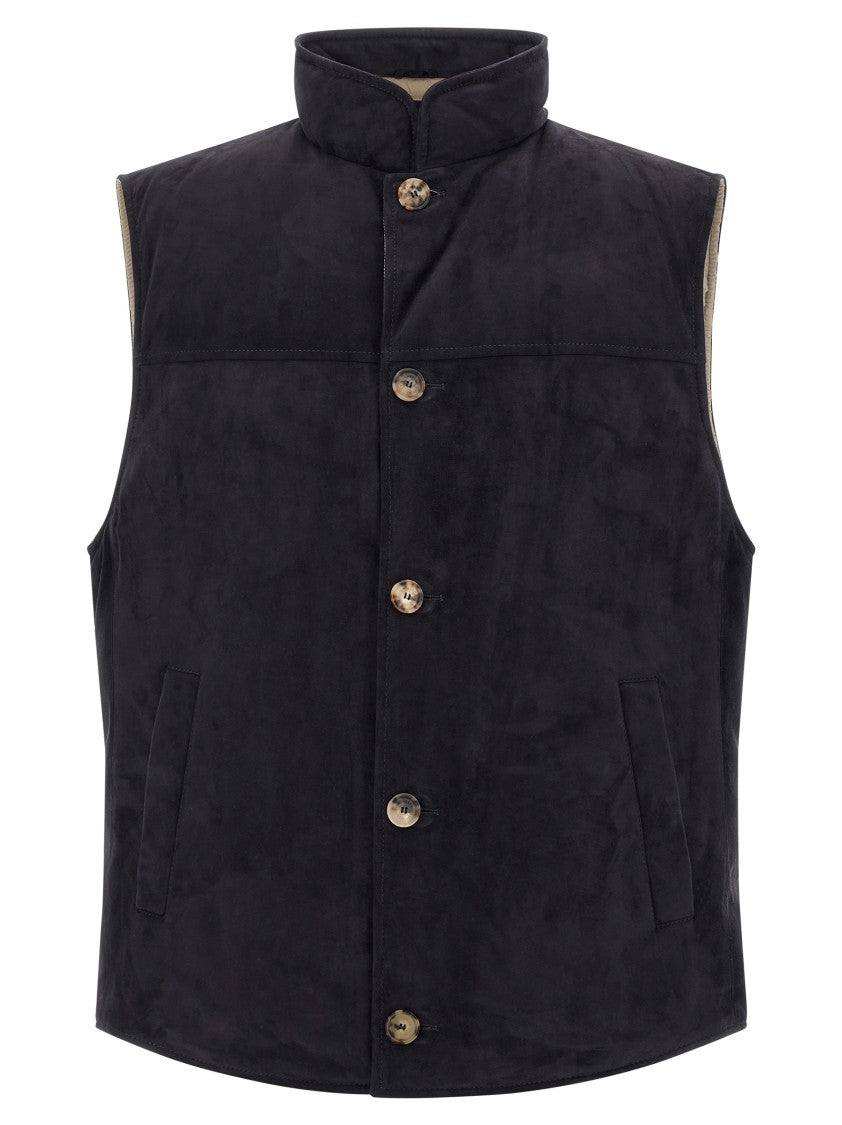 Brunello Cucinelli Suede Vest With Contrast Quilted Lining