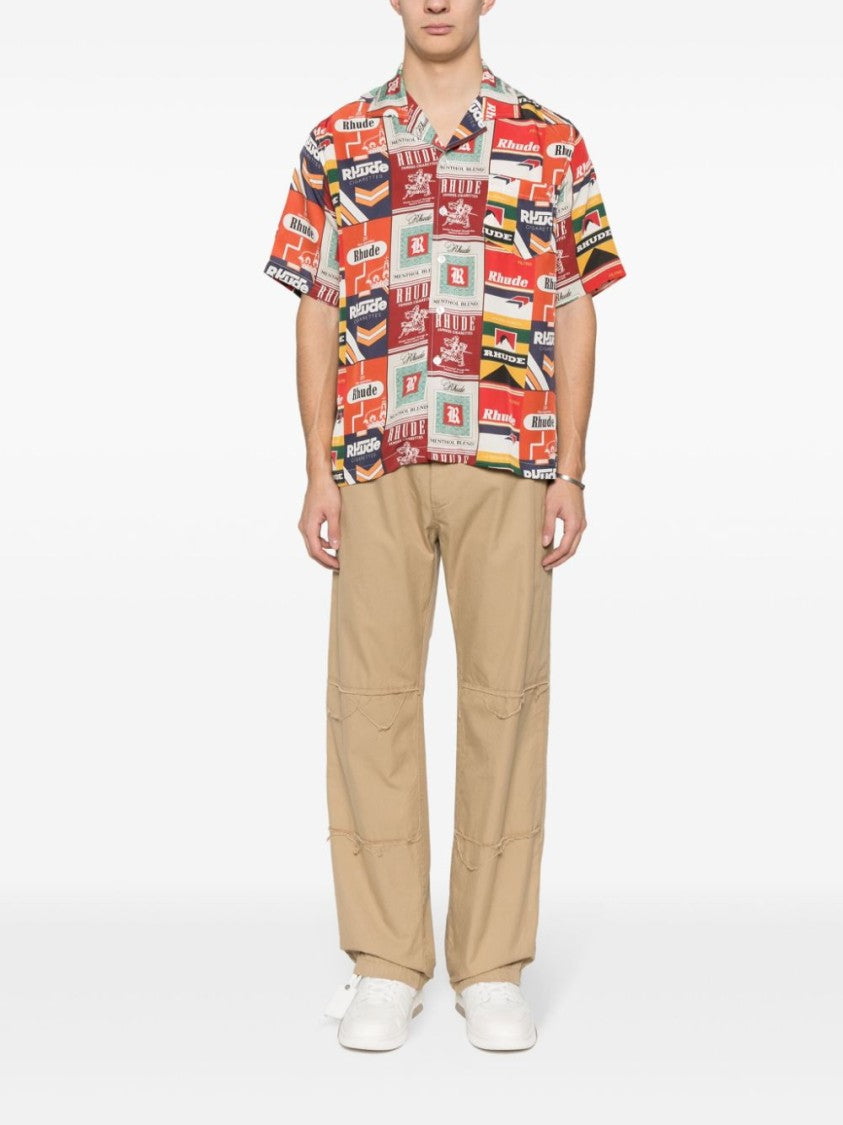 Rhude Red/Multicolour Silk All-Over Cigarette Print Shirt