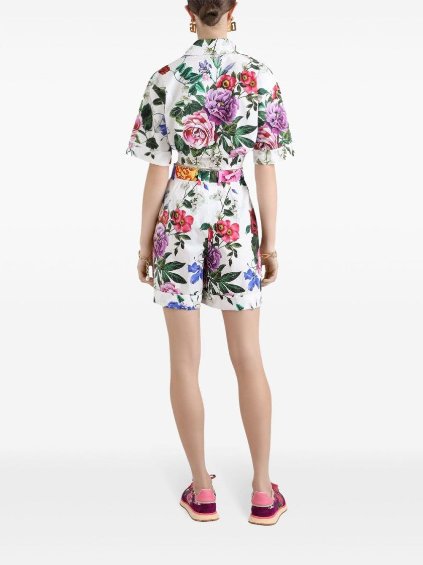 Dolce & Gabbana Floral Print Shorts With High Waist And Tailored Hem