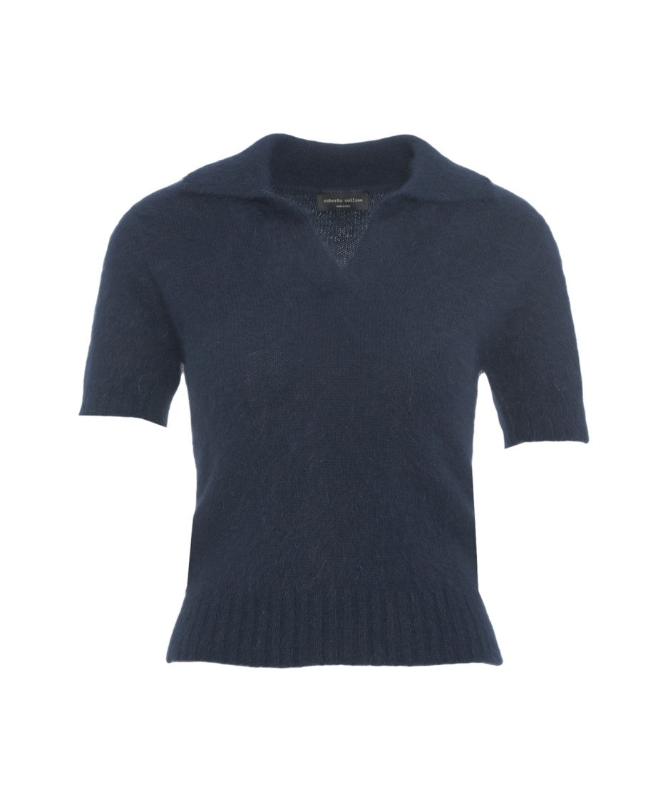 Roberto Collina Polo Sweater In Soft Knit With Ribbed Details