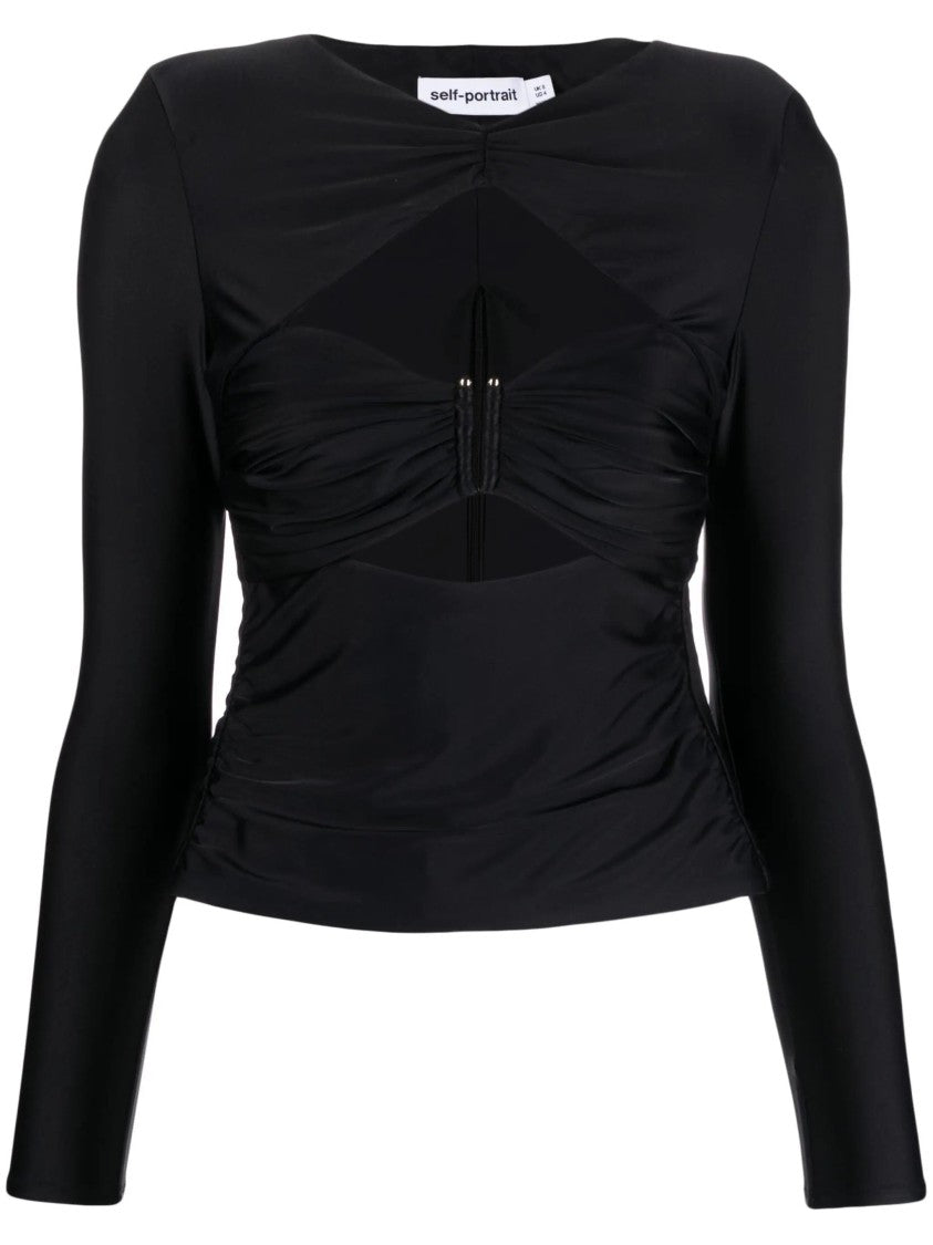Self-Portrait Fitted Black Jersey Blouse