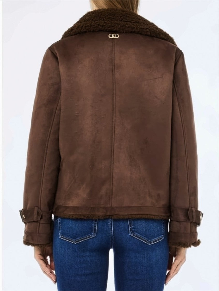 Liu Jo Brown Faux Suede Fabric Short Coat