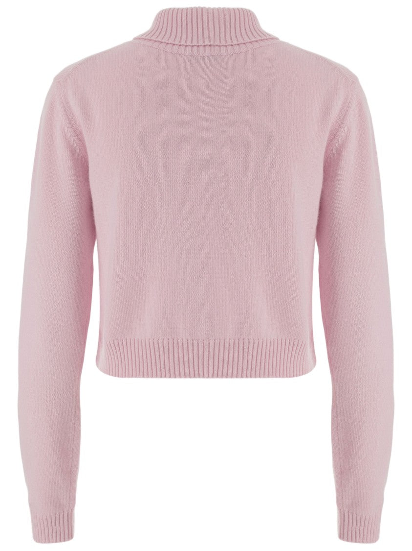 Jil Sander Pink Turtleneck Ribbed Wool Sweater