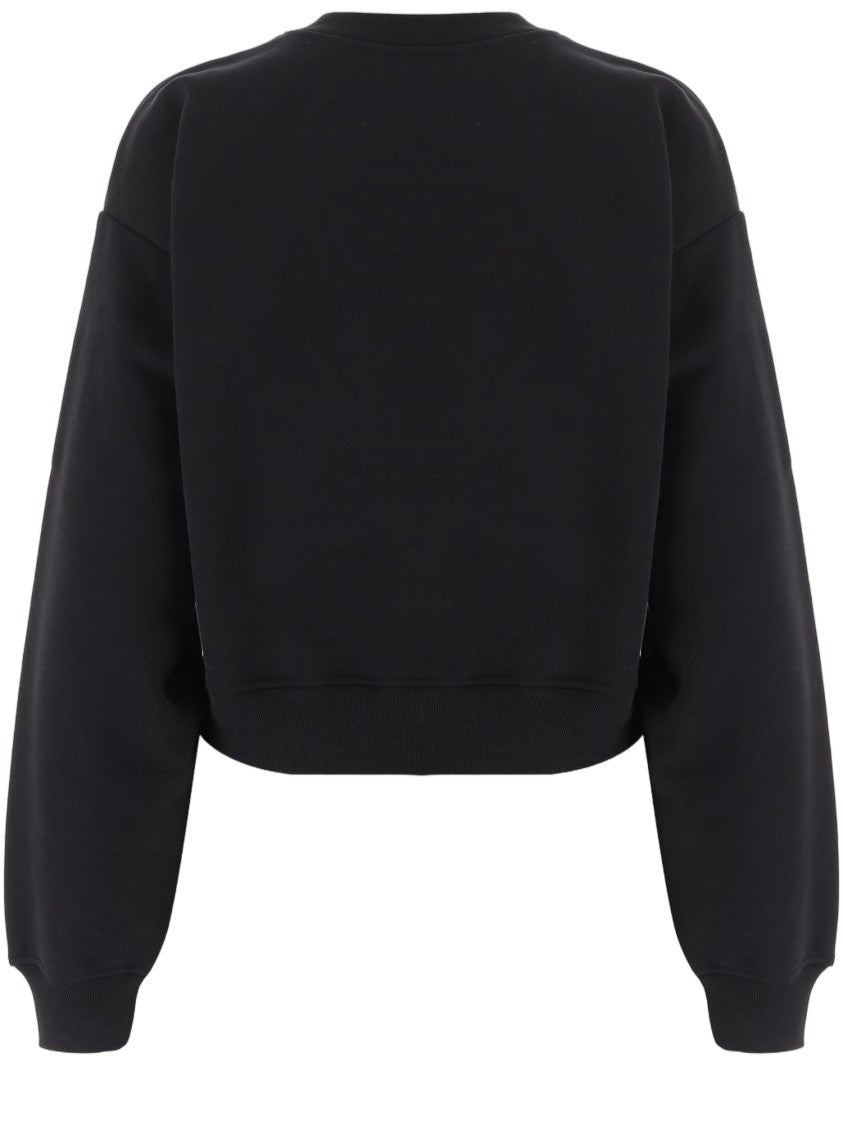 Patou Black Cropped Bow Embellished Cotton Sweatshirt