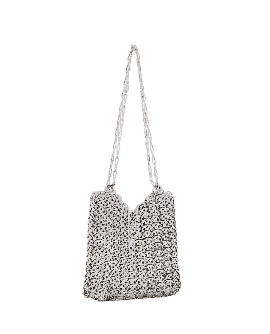 Rabanne Rectangular Silver Shoulder Bag With Metallic Disc Design
