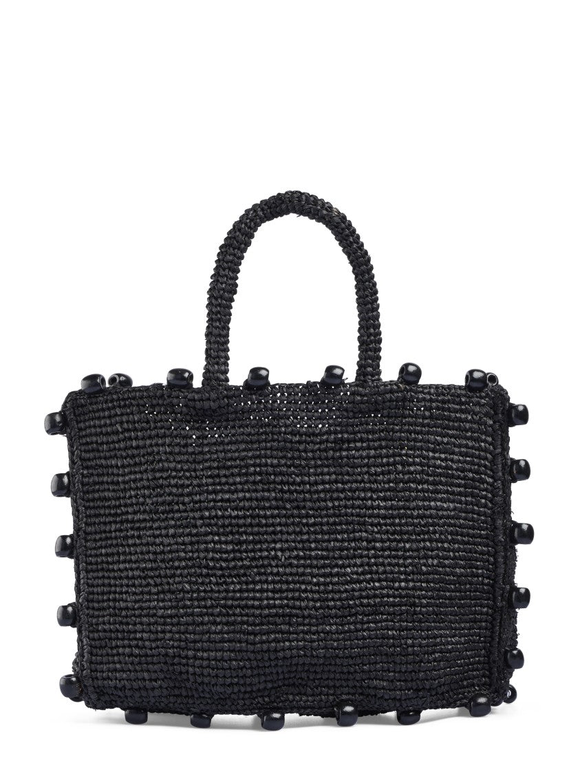 Mc2 Saint Barth Rectangular Raffia Handbag With Beaded Edges