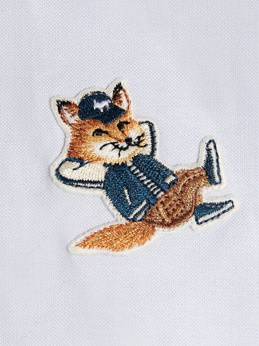 Maison Kitsuné Long-Sleeve Button-Up Shirt With Classic Collar And Embroidered Charm