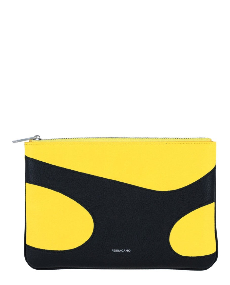 Ferragamo Two-Tone Cutout Leather Pouch With Silver Hardware