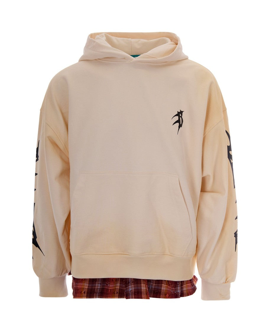 Barrow Relaxed-Fit Cotton Hoodie With Tarot Graphic And Check Contrast Hem