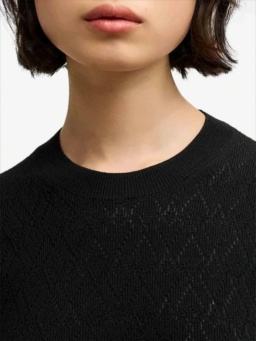 Ami Textured Knit Sweater With Classic Crew Neckline