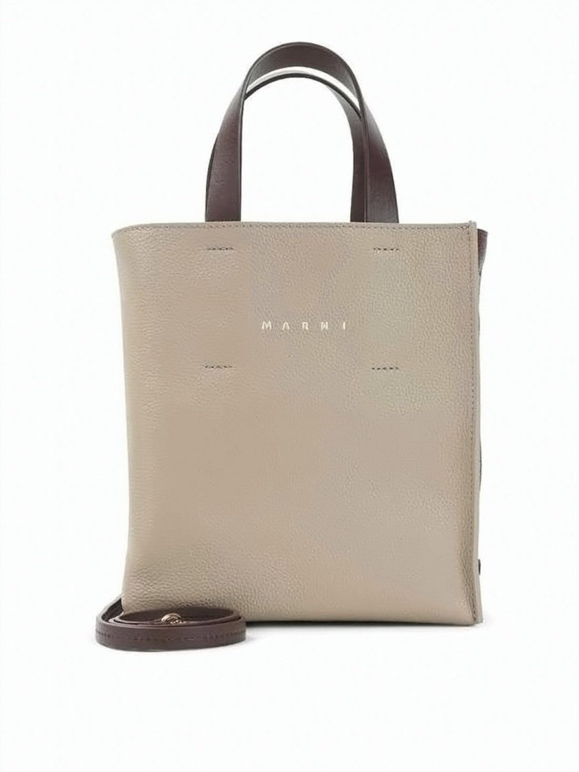 Marni Textured Calf Leather Shoulder Bag With Two-Tone Design
