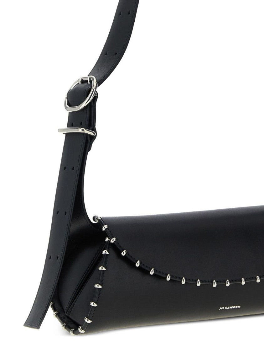 Jil Sander Structured Elongated Nero Handbag With Metallic Studs