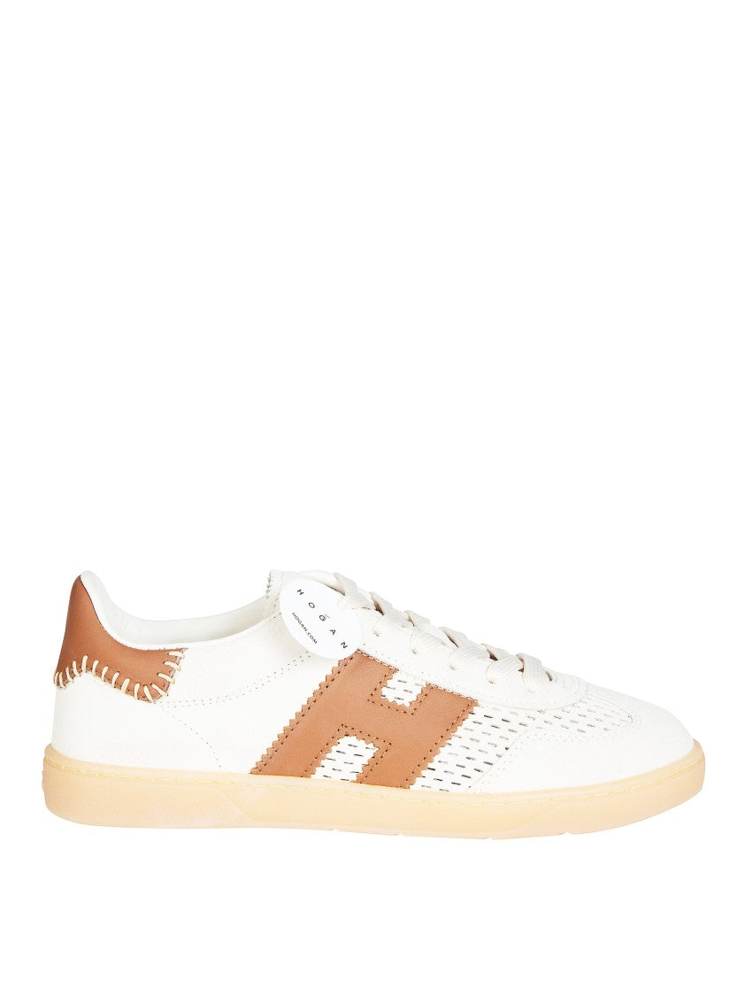 Hogan White Leather Tan Accents Sneakers