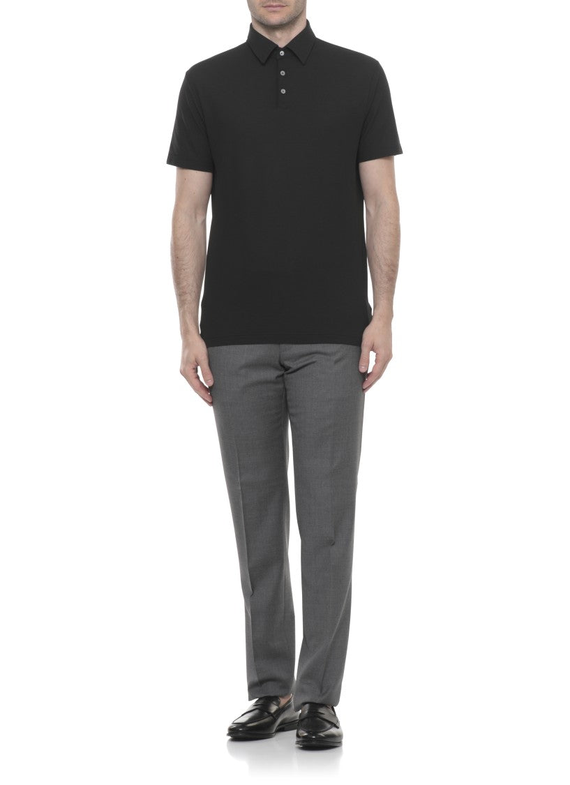 Zanone Black Cotton Polo Shirt