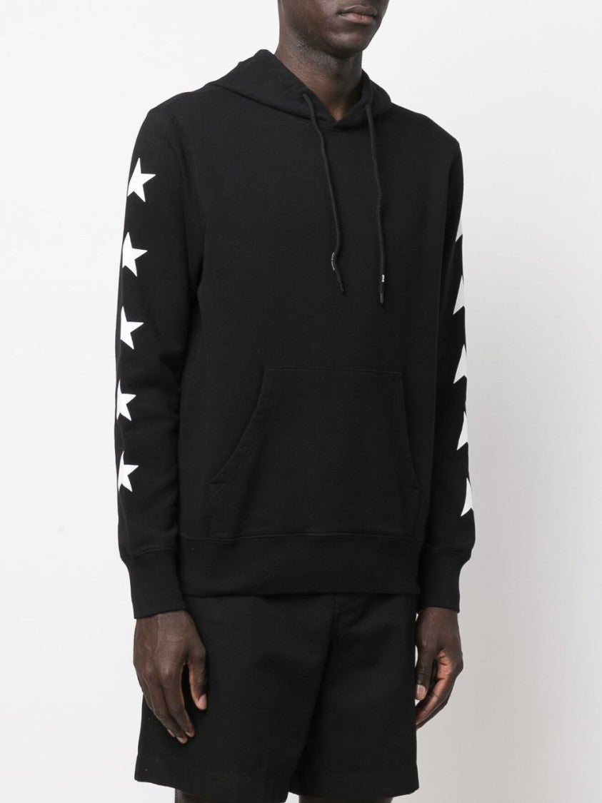 Golden Goose Black Hoodie With Star Graphics And Front Pocket