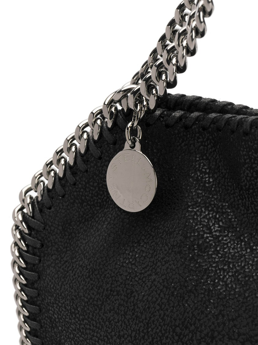 Stella Mccartney Compact Black Shoulder Bag With Silver-Tone Chain Trim