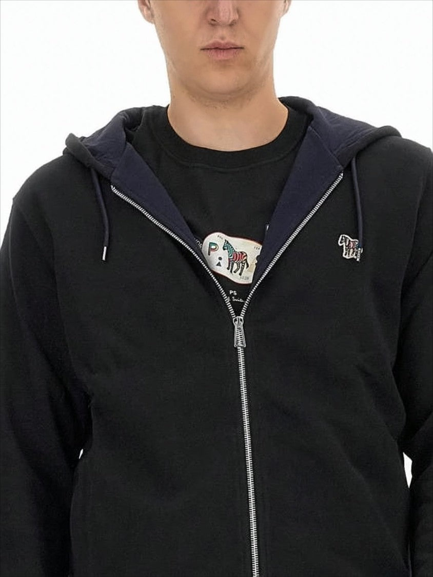 Paul Smith Black Zip-Up Hoodie With Drawstrings And Embroidered Zebra