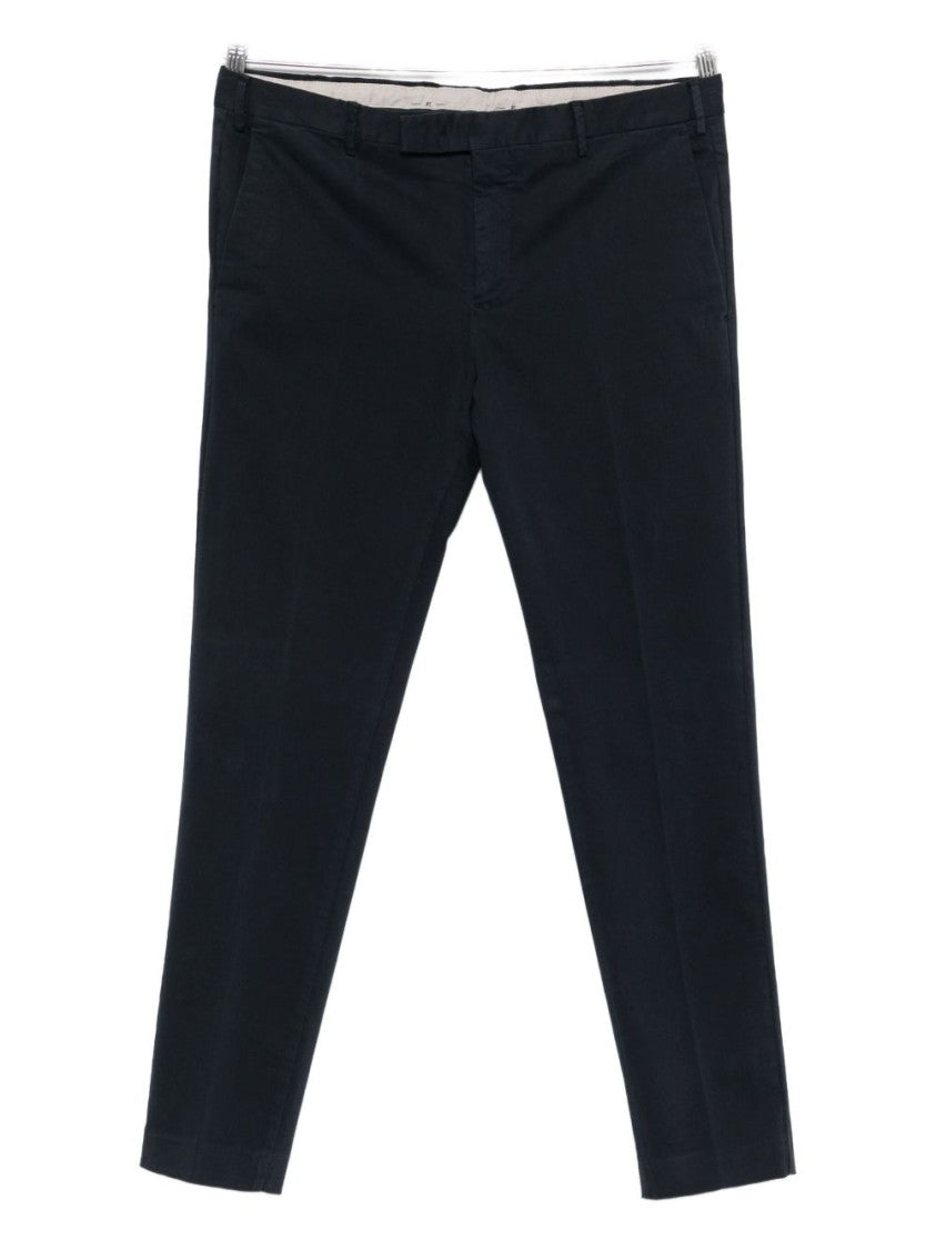 Pt Torino Tailored Dark Navy Cotton-Blend Trousers