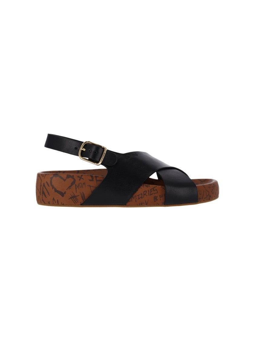 Chloé Artistic Gold-Buckle Adjustable Flat Sandals