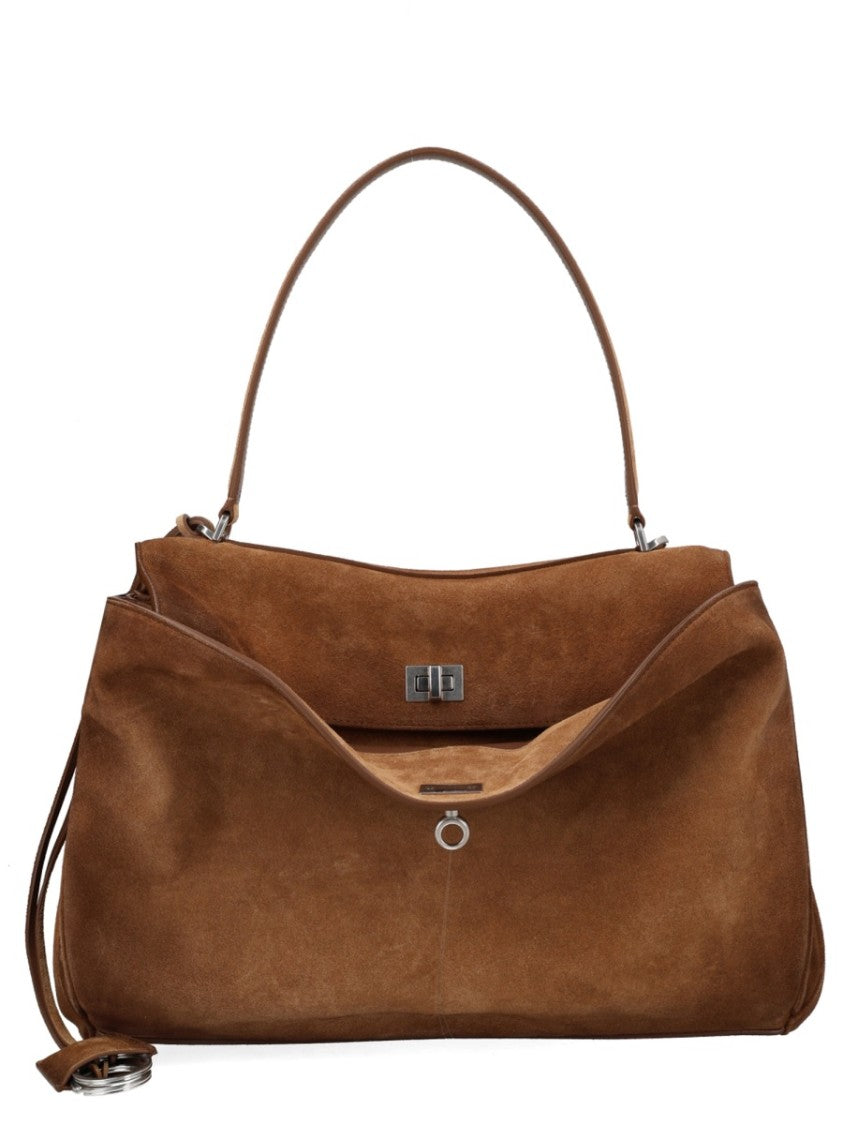 Balenciaga Medium Suede Leather Handbag With Turn-Lock Closure