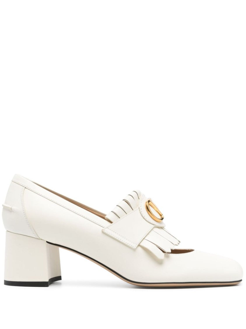 Valentino Garavani White Heeled Pumps With Distinctive Fringe Detail