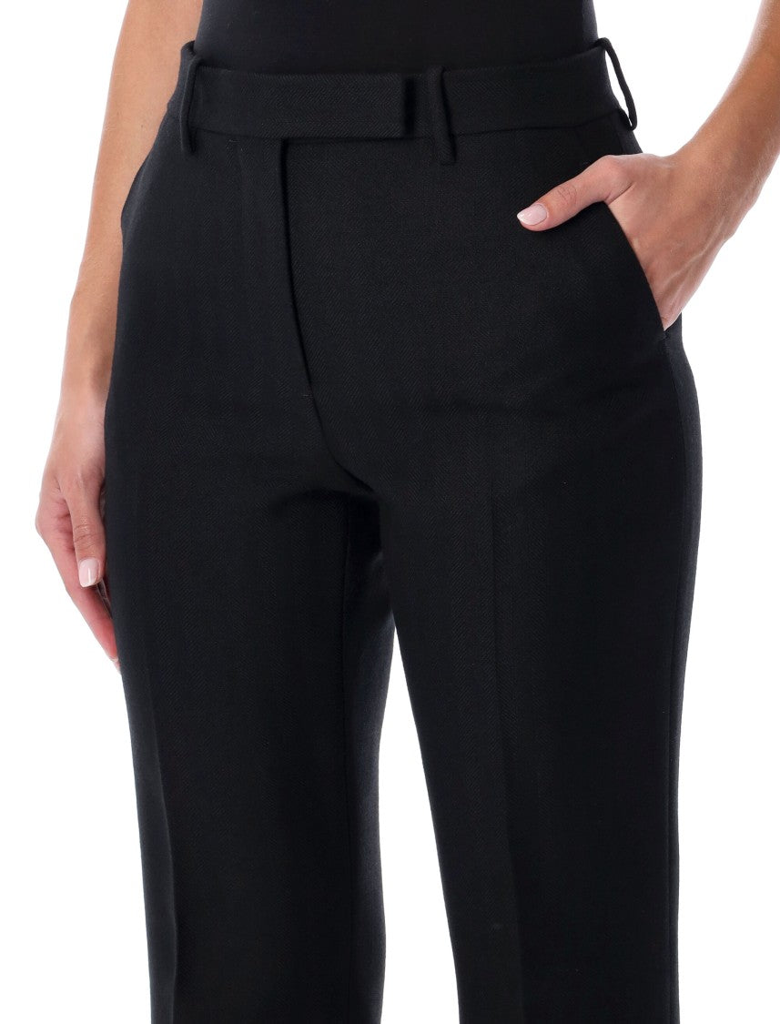 Tom Ford Black Tailored Straight-Leg Trousers In Herringbone Wool