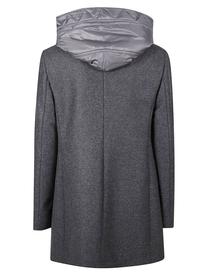 Fay Short Dark Grey Coat With Quilted Hood