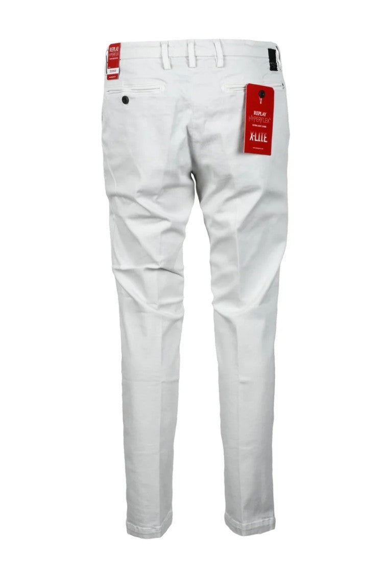Replay Slim Fit Ankle-Length White Pants With Minimalist Design