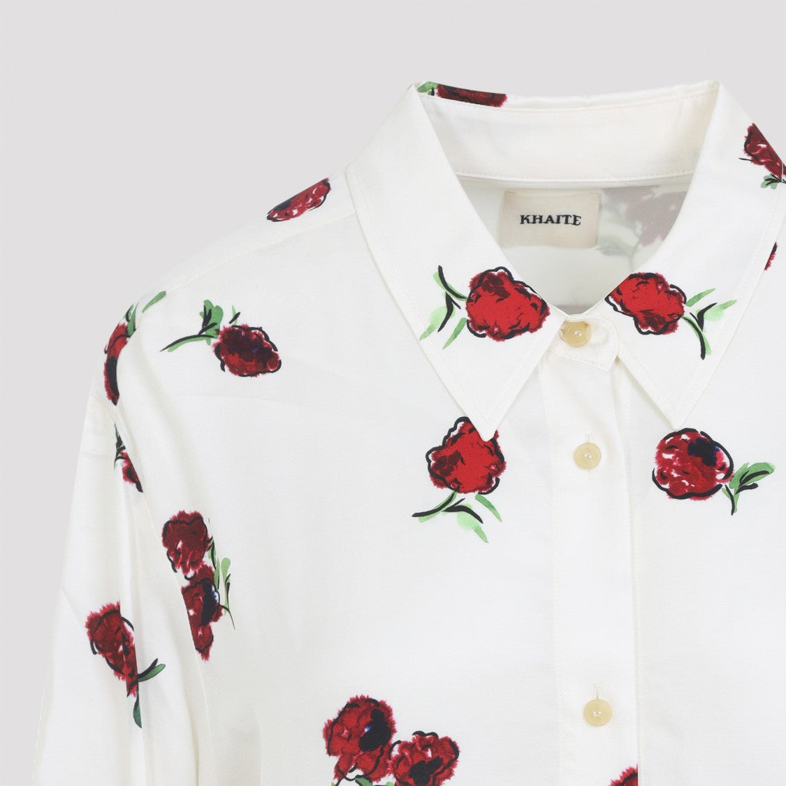 Khaite Multicoloured Silk Blouse With Floral Print And Classic Collar