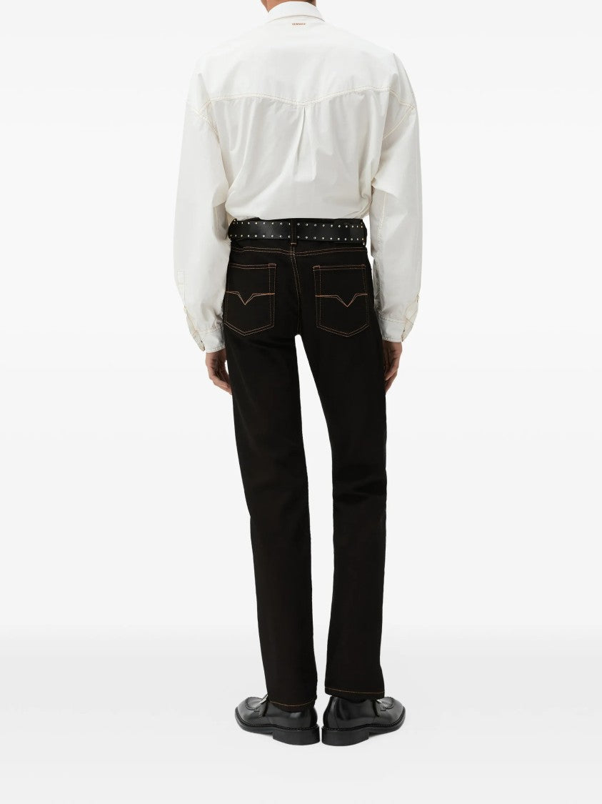 Versace Classic Straight-Leg Denim Pants With Contrast Stitching