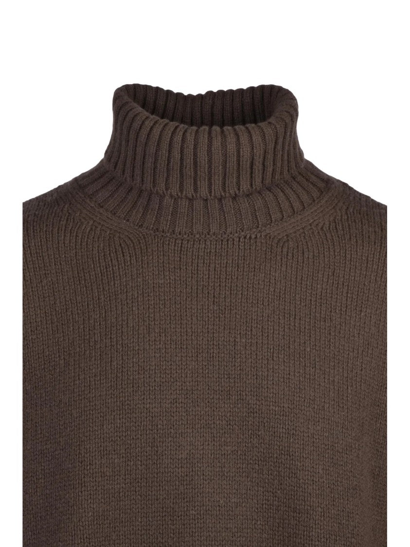 Eleventy High Neck Wool Sweater With Ribbed Detailing