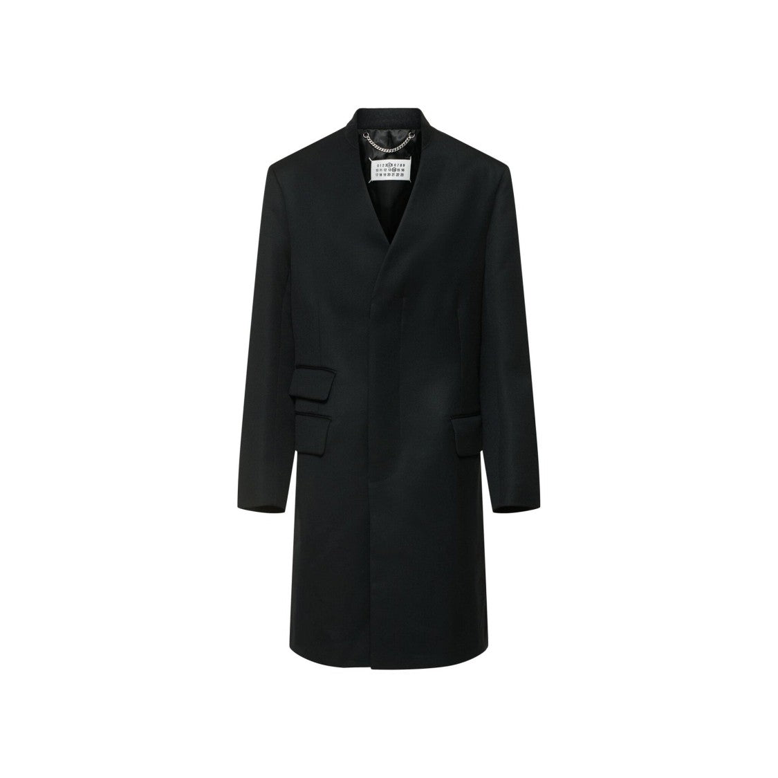 Maison Margiela Loose Fit Black Wool Coat With Padded Shoulders
