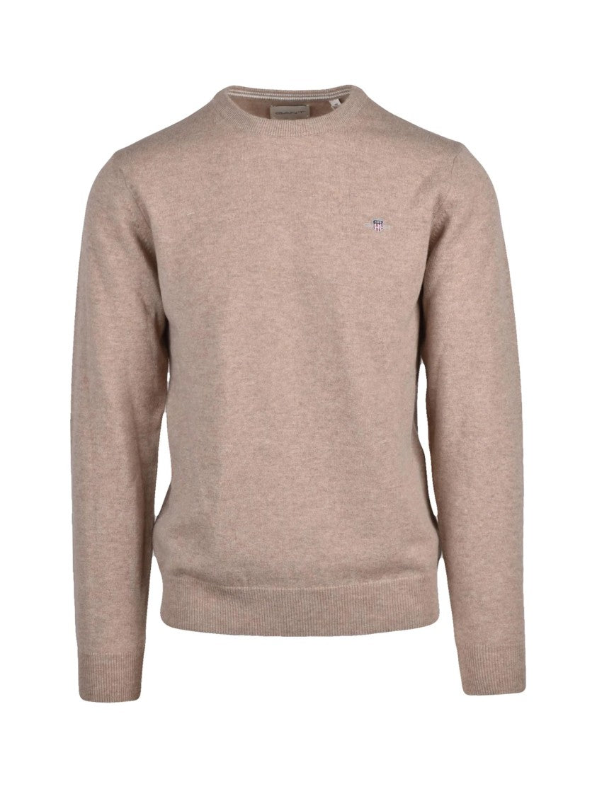 Gant Beige Wool Crewneck Sweater With Ribbed Detailing