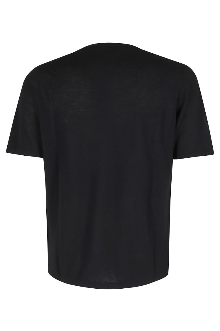 Roberto Collina Black Short Sleeve Ribbed Trim Cotton Knit T-Shirt