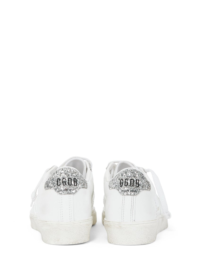 Golden Goose Star-Embellished Leather Sneakers With Glitter Heel