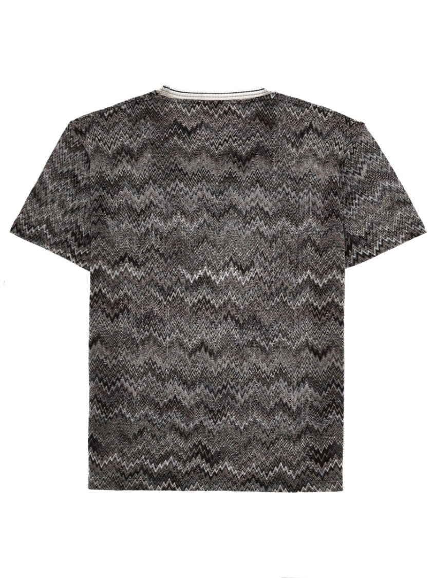 Missoni Grey Zigzag Pattern Round Neck T-Shirt