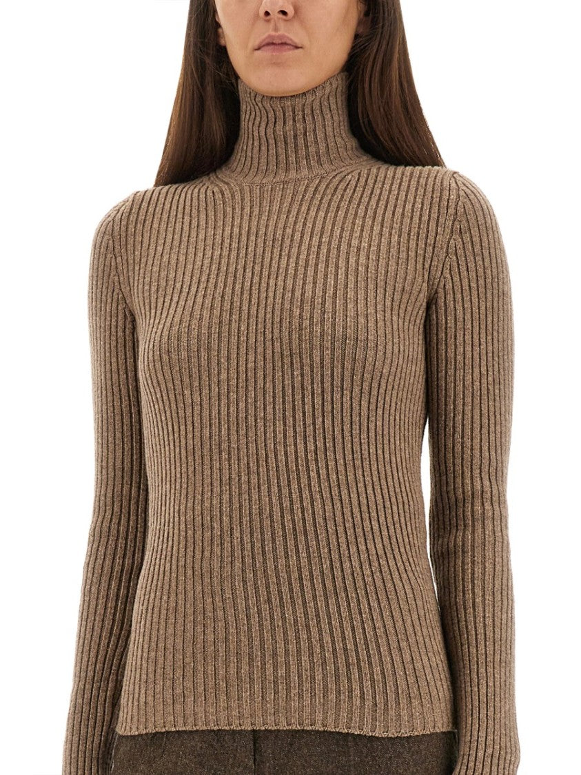 Max Mara Slim-Fit Ribbed Turtleneck Sweater With Flared Hem
