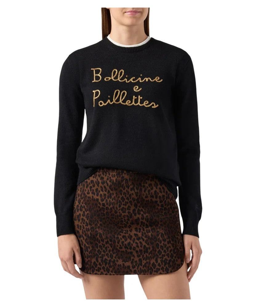 Mc2 Saint Barth Classic Round Neck Pullover With Gold Embroidery
