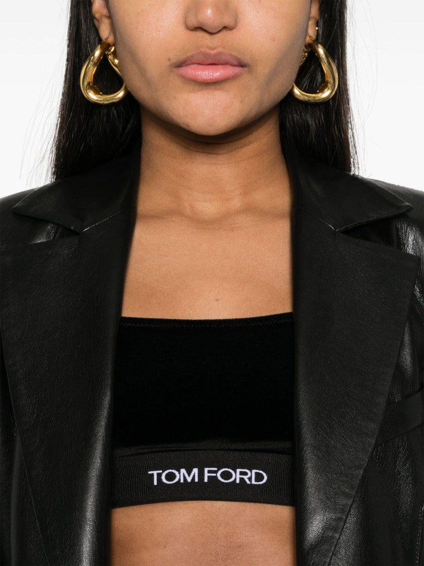 Tom Ford Scoop Neck Velvet Top With Logo Elastic Underband