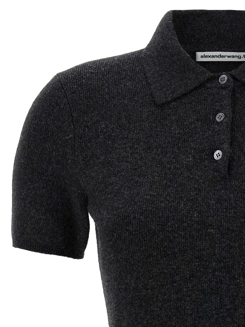 T By Alexander Wang Wool Mélange Polo Shirt Mini Dress