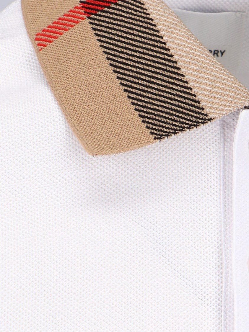 Burberry Check Collar Polo Shirt, In White Cotton