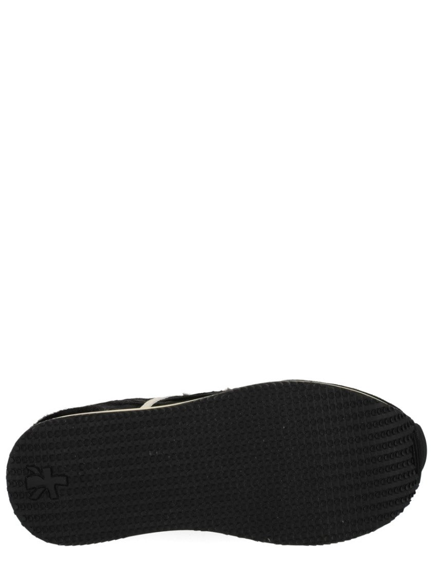 Premiata Chunky Black Leather Sneakers With Cream Sole And Gold Charm