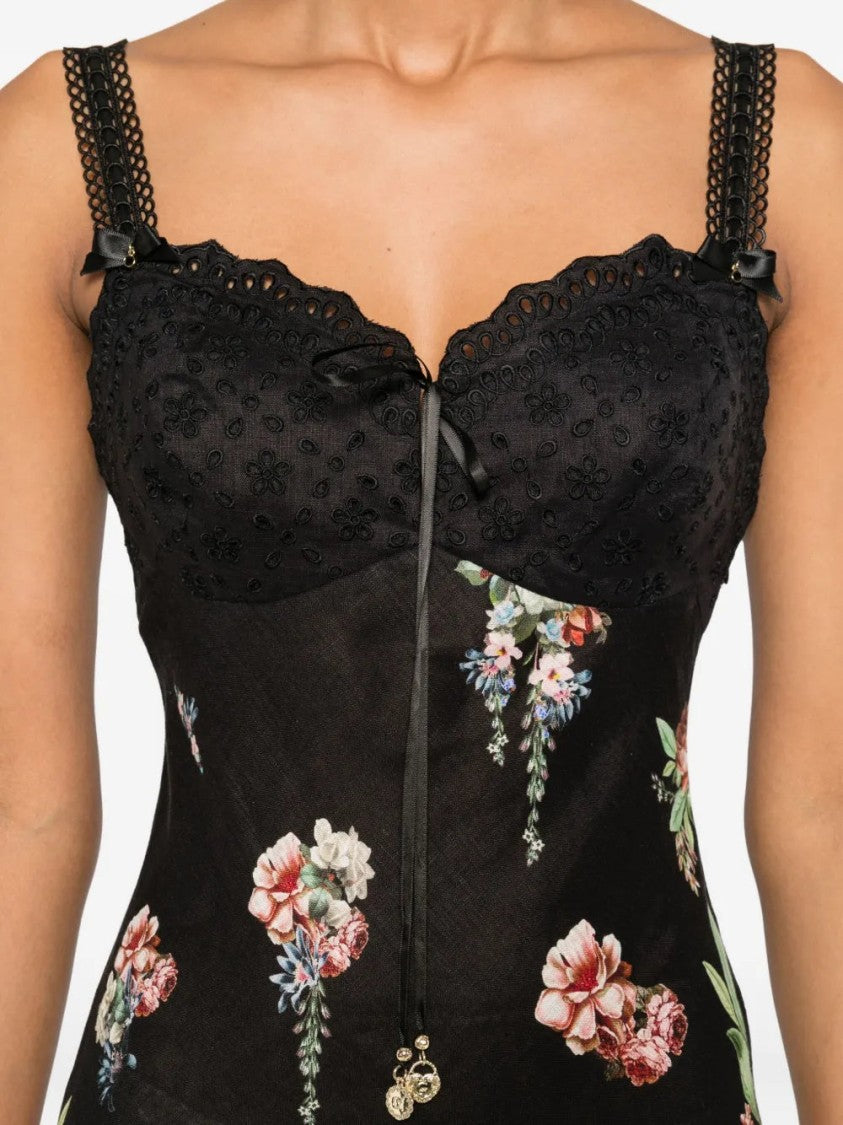 Camilla Lace-Trimmed Floral-Print Midi Dress