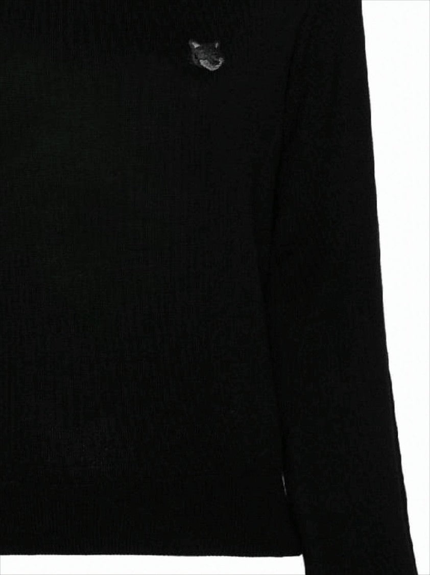 Maison Kitsuné Fitted Long-Sleeve Wool Sweater With Embroidered Emblem