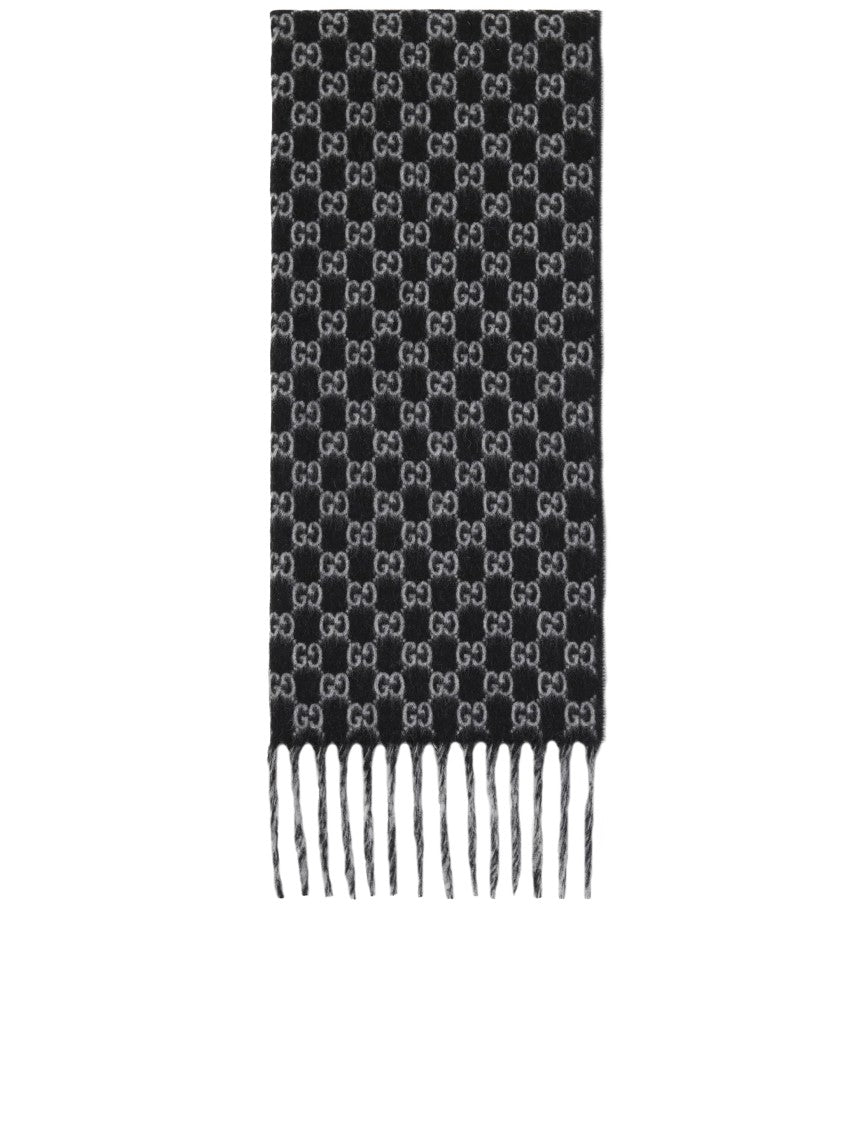 Gucci Black/Grey Logo Shade Reversible Gg Scarf