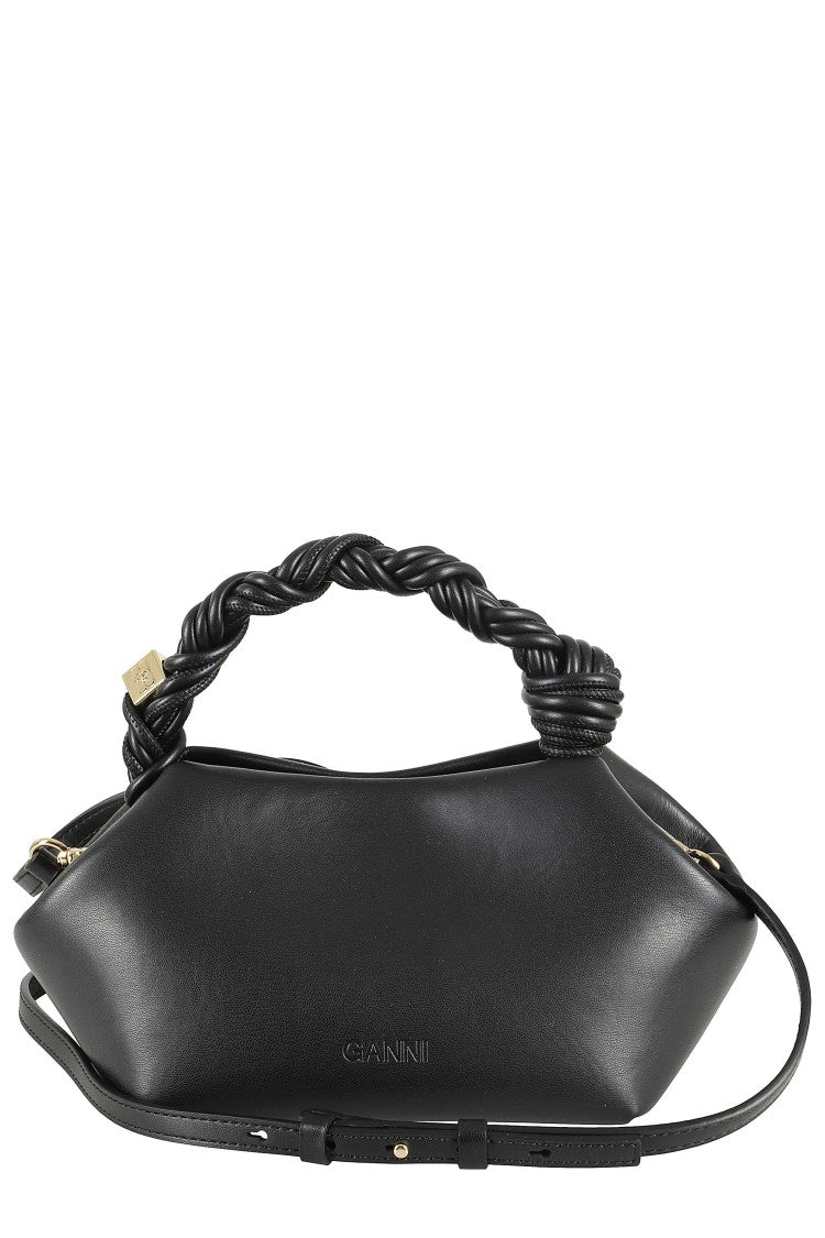 Ganni Black Bou Small Hexagonal Braided Strap Recycled Leather Tote Bag