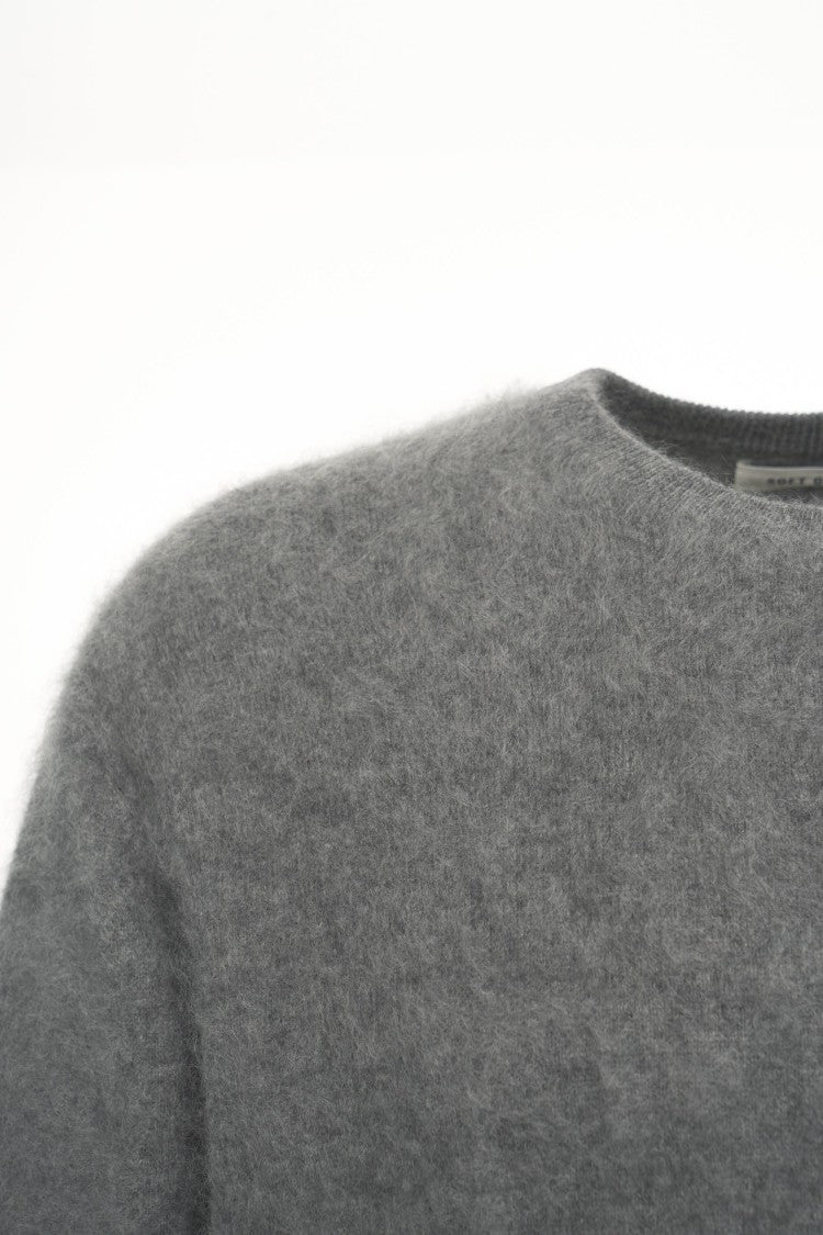 Soft Goat Brushed Cashmere Crew Neck Sweater With Ribbed Details