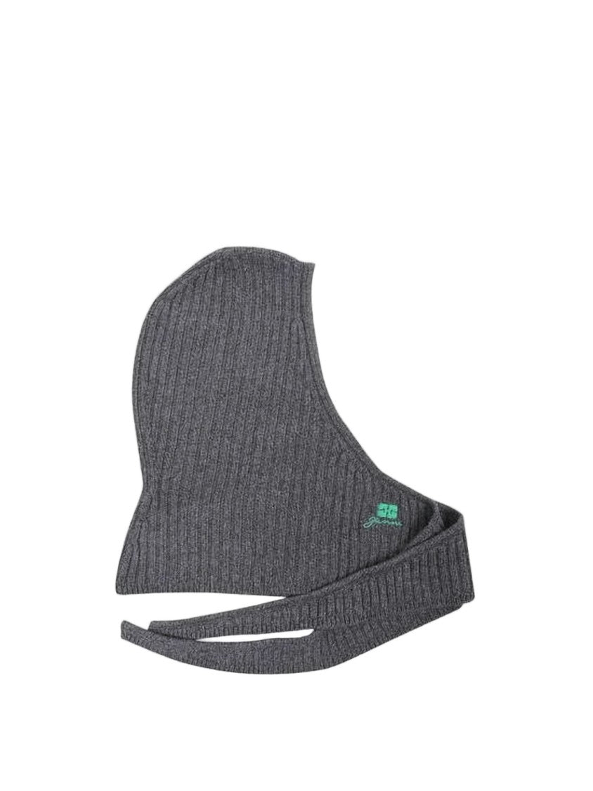 Ganni Ribbed Knit Balaclava With Extended Ties