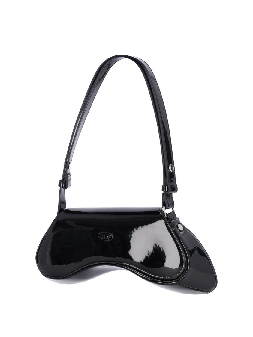 Diesel Glossy Black Shoulder Bag With Adjustable Strap