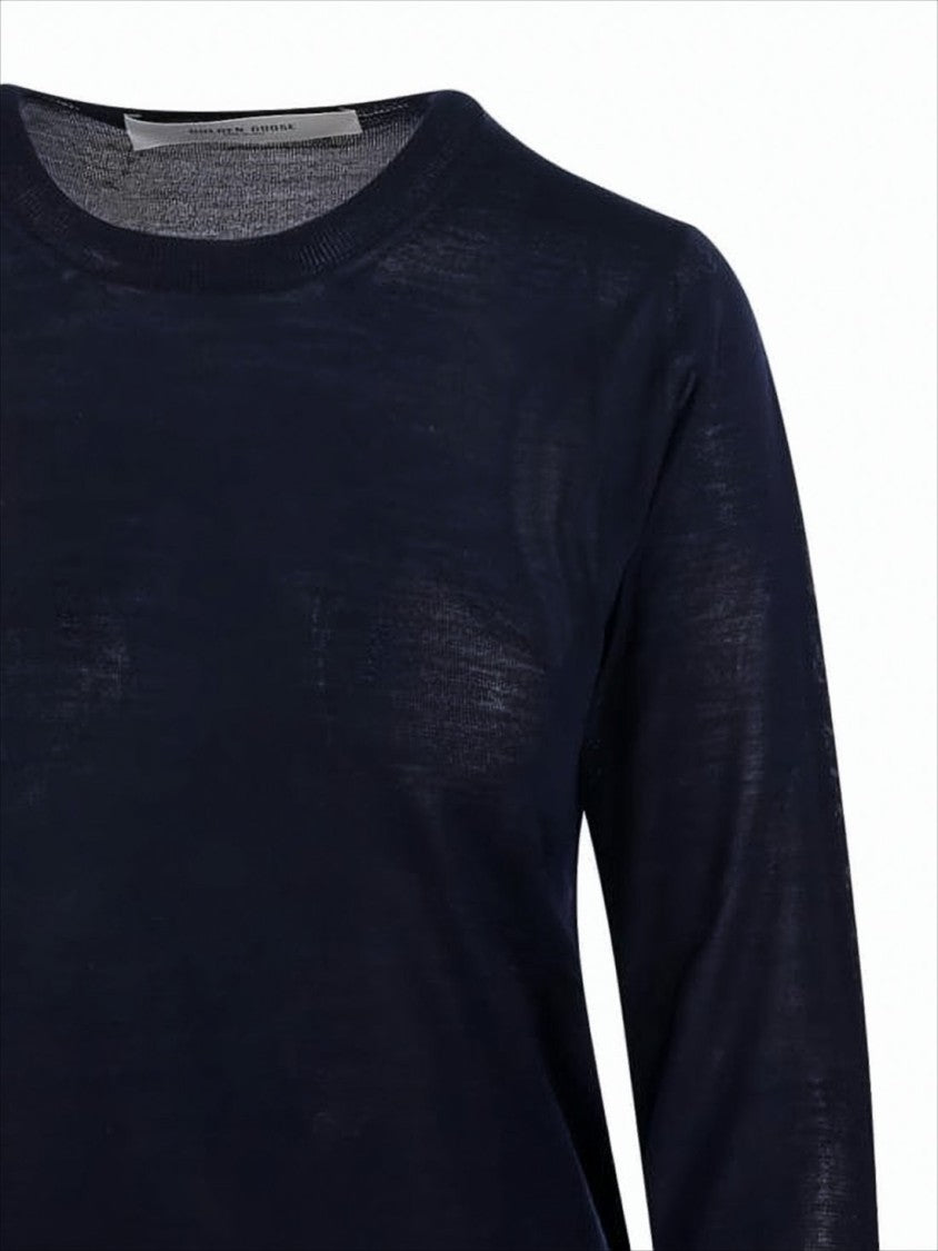 Golden Goose Minimalist Black Wool Sweater With Patch Detail
